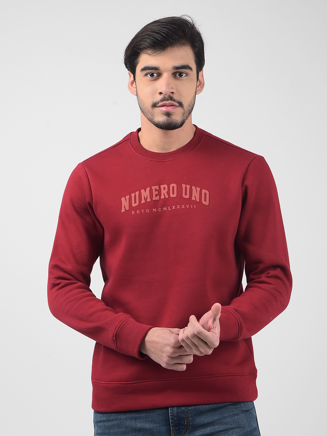 Numero Uno Men Typography Red Sweat Shirt